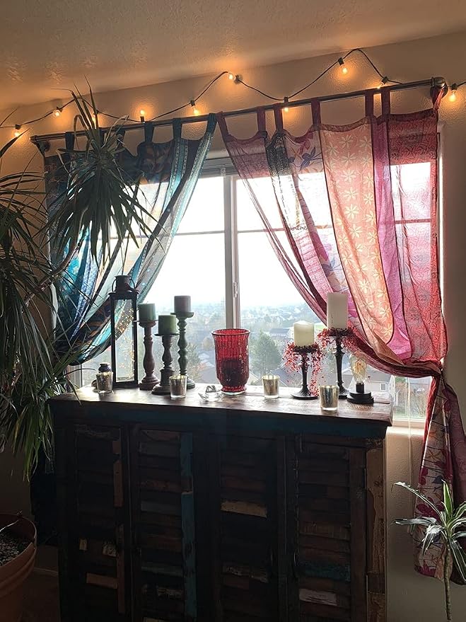 Assorted Hippie Colorful Curtains Light-Filtering – Boho Curtains, Bed Canopy Panel, Tapestry or Window Treatment Patchwork Pink Color (84 X 43 Inches)