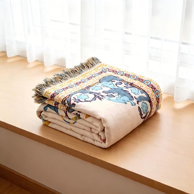 Ownkoti Throw Blanket for Bed, 90"x 90" Quilted Cotton Blanket Reversible Cover for Sofa Chair (Plume)