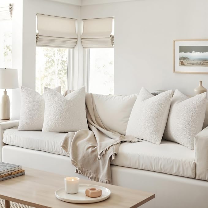 MIULEE Pack of 4 Decorative Textured Boucle Throw Pillow Covers | 18x18 Inch White Accent Pillow Cases Soft Couch Cushion Covers for Modern Farmhouse Boho Sofa Bed Livingroom Home Decor