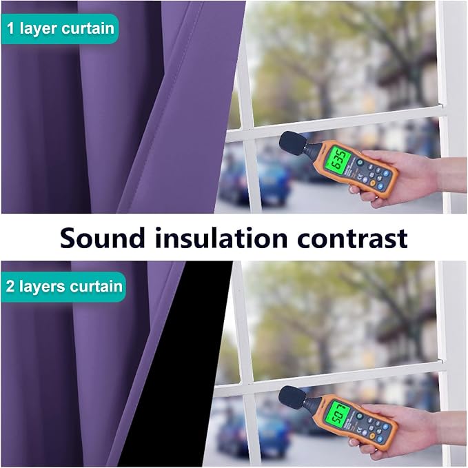 NICETOWN 100% Blackout Blinds, Set of 2, 52 inches x 120 inches, Laundry Room Decor Window Treatment Curtains for Large Patio Sliding Door, Thermal Insulated Lilac Purple Curtains for Bedroom