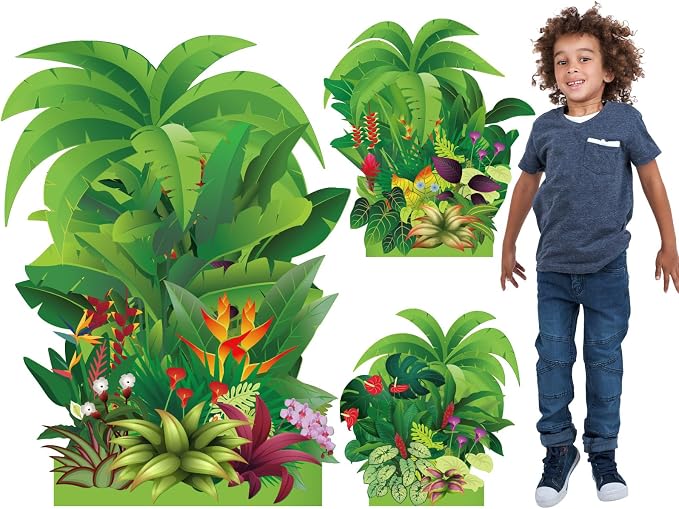 Geelin 3 Sets 47" H Rainforest Falls Plants Cardboard Cutout Stand up VBS 2026 Rainforest Party Decoration Life Size Photo Props for VBS Sunday School Backdrop Background Religious Party Supplies