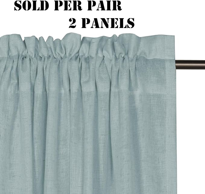 H.VERSAILTEX Linen Curtains Elegant Natural Linen Semi Sheer Curtains Energy Light Filtering Rod Pocket Window Treatments Panels for Living Room (Set of 2, Cloud Blue, 52 inch W X 72 inch L)