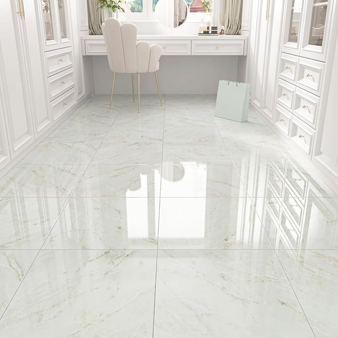 WESTICK 20 Pcs Bathroom Marble Floor Tiles Peel and Stick Waterproof 12" x 12" Self Adhesive Vinyl Flooring Peel and Stick Floor Tile Removable Vinyl Stick on Tile for Bedroom Kitchen Living Room