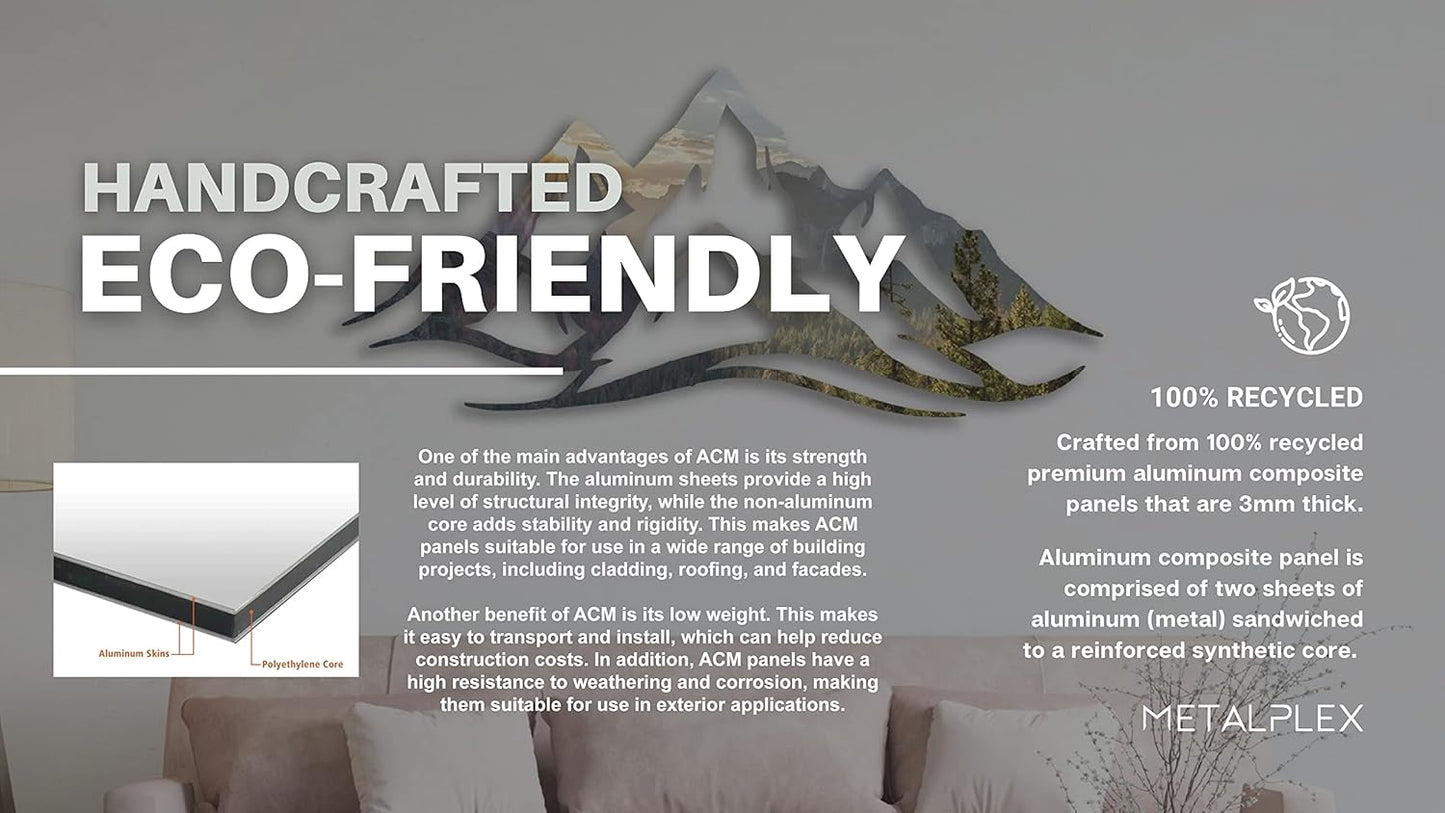 METALPLEX Mountain Range Metal Wall Art - Fade-Resistant and Rust-Free Indoor & Outdoor Aluminum Composite Wall Decor - Home Decor Wall Art For Living Room and Bedroom Decorations - White (20" x 10")