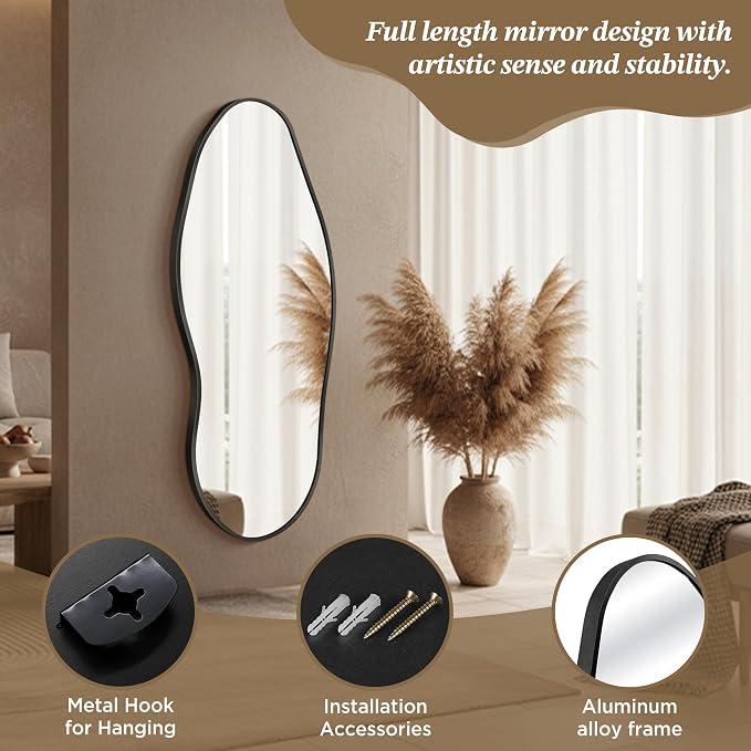 Dorlicecass Mirror Full Length - Irregular Full Body Wall Mirror Hanging 55"x 23" Asymmetrical Aviation Aluminum Alloy Frame Unique for Bedroom, Living Room, Cloakroom, Entryway