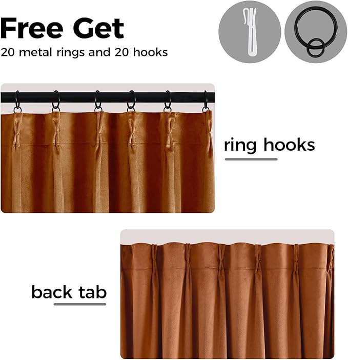 Pinch Pleated Blackout Curtains for Bedroom, Yellow Velvet Curtains for Living Room, Black Out Curtain 96 inch Long Room Darkening, Blackout Pinch Pleatd Drapes with Hooks 2 Panels