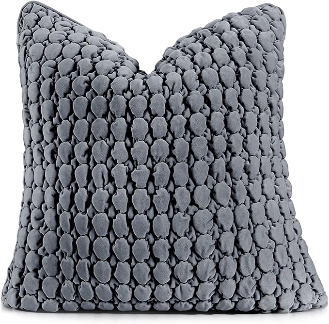 Pillow Cover 24x24 1 Piece Velvet Euro Sham Decorative Farmhouse Pillowcase Boho Square Cushion Covers Soft Bubble Texture for Couch Sofa Bed Bedroom Car Living Room，Drak Gray
