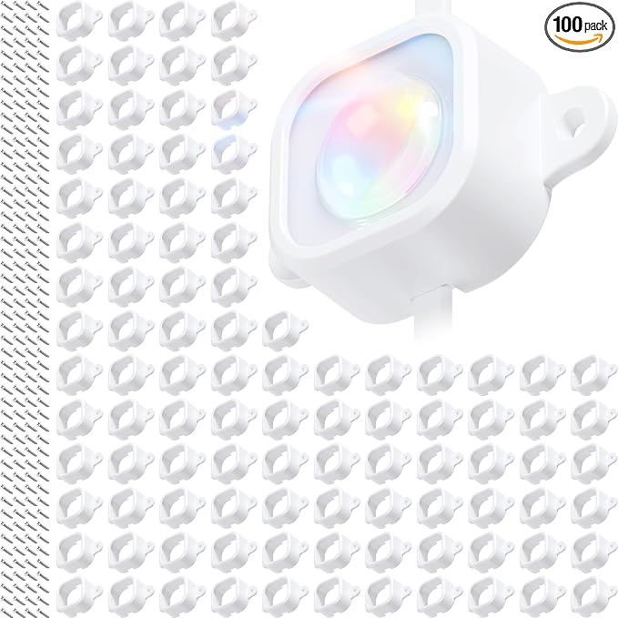 100Pcs Light Clips for Govee H706, Mounting Brackets Compatible with Govee Pro Permanent Outdoor Lights Extension, 200pcs Screws Secure Installation