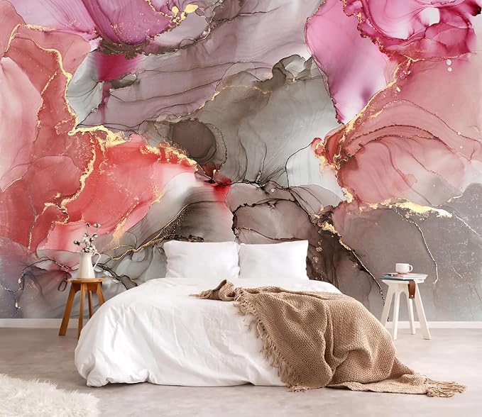 YQWDMX - Pink Marble Peel and Stick Wallpaper with Modern Abstract self-Adhesive Mural for Bedroom ZY14 L
