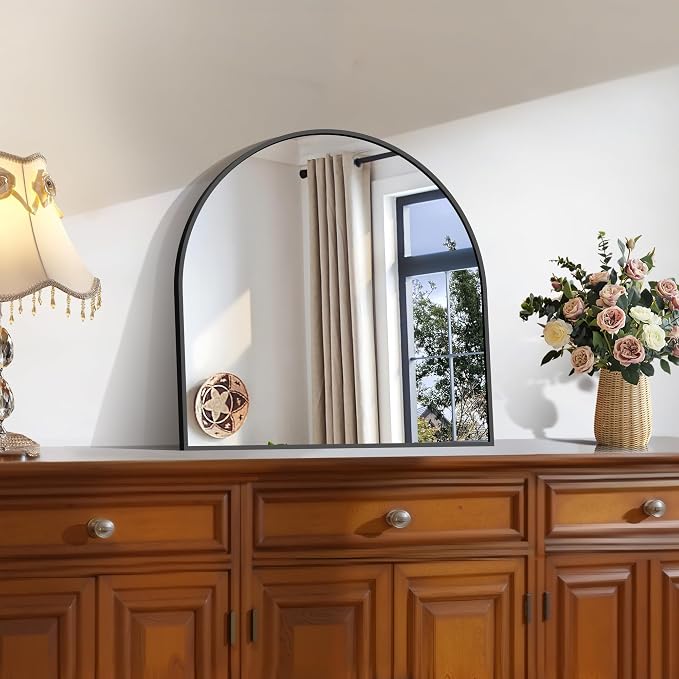 CIRCUMI Arched Wall Mirror, 20"x20" Black Arched Mirror with Tempered Glass, Metal Frame, Large Size for Entryway Table, Mantel,Living Room,Over Sink,Arch Mirror for Decor,Shatterproof&Crystal-Clear