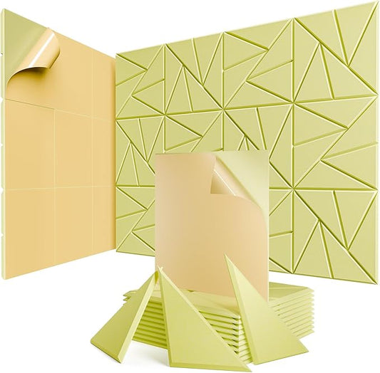 12 Pack Acoustic Panels with Self-Adhesive, 12"X 12"X 0.4"Sound Proof Foam Panels, Sound Panels High Density, Soundproof Wall Panels for Home Studio Office Light Yellow