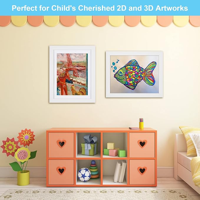 [2-Pack] Kids Art Frames, 11x14 Front Opening Kids Artwork Frames Changeable, White Artwork Display Storage Frame for Wall, Holds 50 Pcs, for 3D Picture, Crafts, Children Drawing, Hanging Art,