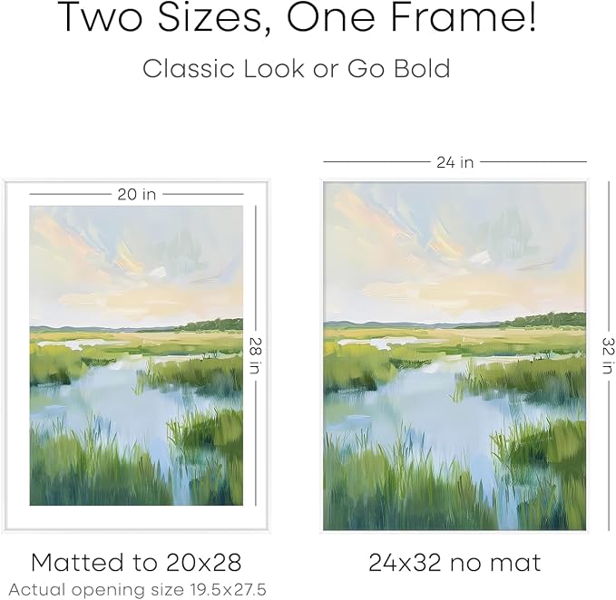 Homeforia 24x32 Poster Frame White, High End Metal 24 x 32 Large Picture Frames with Mat 20 x 28 for Photo, 24x32 Thin Frame Matted to 20x28 inch Print, 32x24 Frame, Tempered Glass, Wall Kit, Set of 2
