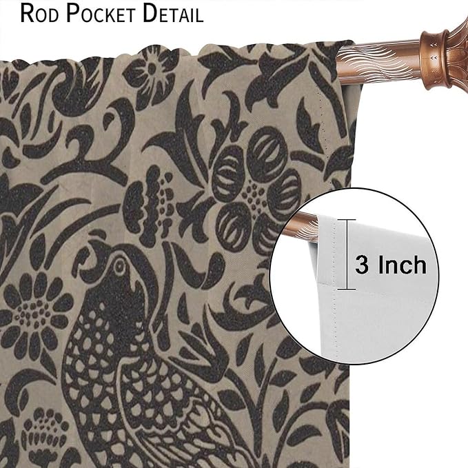 William Morris Style Blackout Window Curtains, Vintage Flower Birds Medieval Abstract Floral Window Drapes, for Living Room Bedroom 21(W)*45(L) 2 Panels