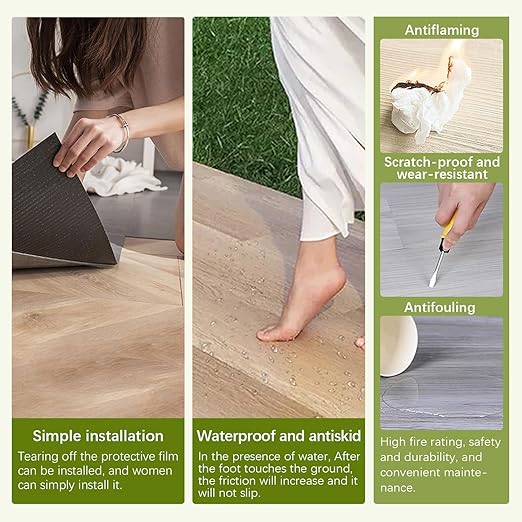Peel and Stick Floor Tile Natural Wood Grain Appearance Self Adhesive Waterproof Fire Prevention and Scratch Prevention Suitable for Kitchen Bedroom Office (French Grey, 36PCS)