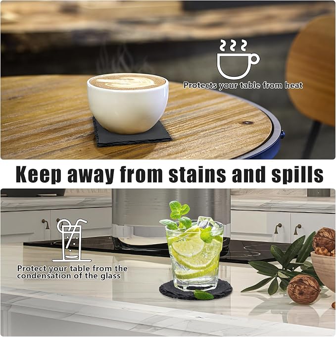 72 Pack Slate Drink Coasters, VIBRATITE 4 Inch Square and Round Black Slate Stone Coaster Bulk Laser Engraving Blank Handmade Decor Coasters for Coffee Bar Kitchen Home (36 Sqaure, 36 Round)