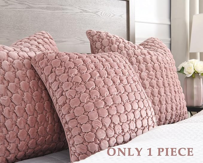 Pillow Cover 24x24 1 Piece Velvet Euro Sham Decorative Farmhouse Pillowcase Boho Square Cushion Covers Soft Bubble Texture for Couch Sofa Bed Bedroom Car Living Room，Pink