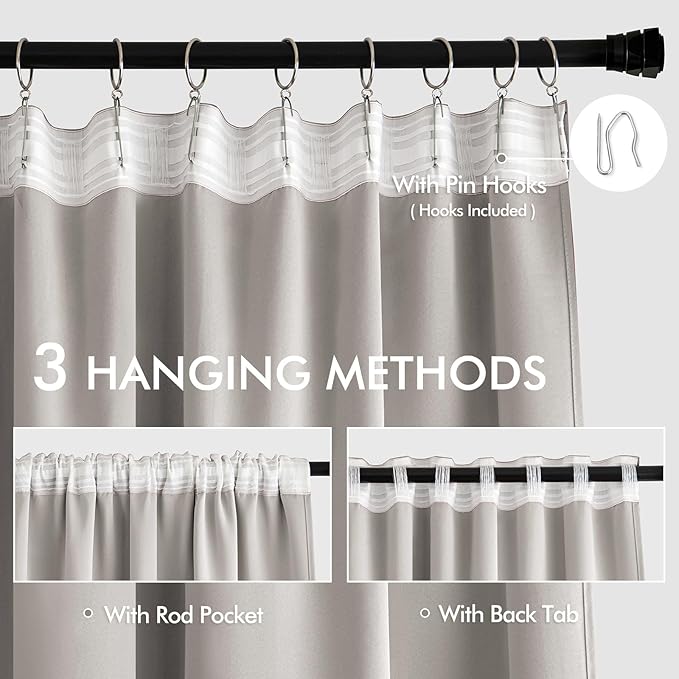 MIULEE Cobblestone Back Tab Blackout Curtains 120 Inch Long 2 Panels Set for Bedroom, Rod Pocket/Pinch Pleated Extra Long Thermal Insulated Living Room Darkening Light Blocking 10FT Drapes