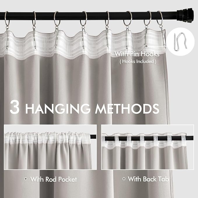 MIULEE Cobblestone Back Tab Blackout Curtains 90 Inches Long 2 Panels Set for Living Room Bedroom Privacy, Rod Pocket/Pinch Pleat Thermal Insulated Room Darkening Pleated Light Blocking Drapes