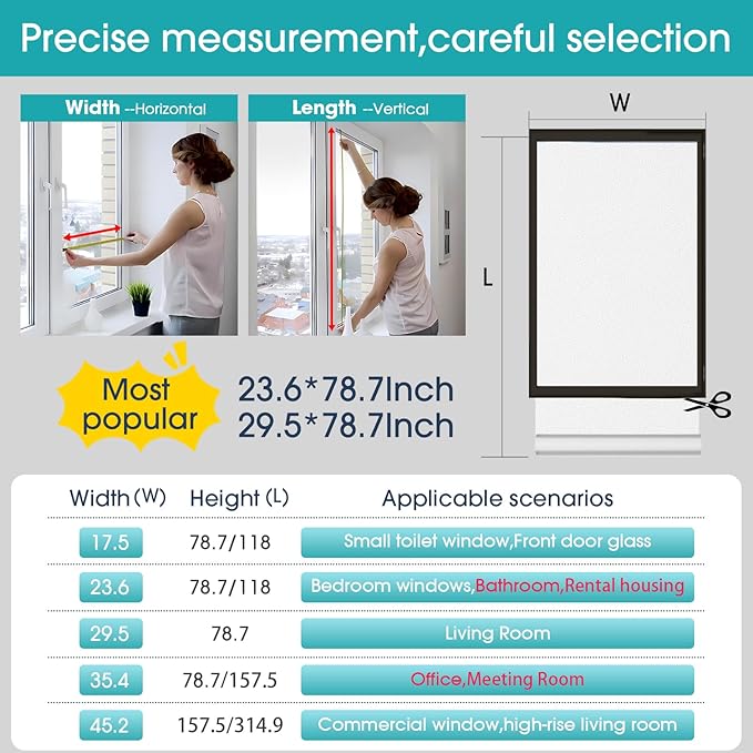 Coavas Window Privacy Film Frosted Glass Static Clings, Decorative Bathroom Door Privacy Film Day and Night, Heat UV Blocking Anti-Glare Frosting Stickers Renter Non-Adhesive, 17.5 x 78.7 Inch, White
