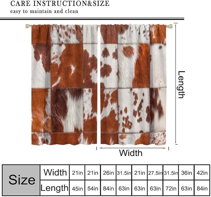 Cowhide Blackout Curtain, Rustic Farmhouse Animal Spotted Brown Cow Texture Print Curtains Rod Pocket Window Treatments 2 Panels Drapes for Living Room Bedroom Cafe Office Decor 63" W X 63" L