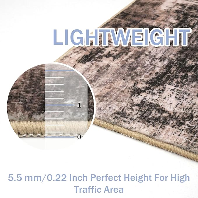 IOHOUZE Abstract Area Rugs 5x7 Ft Washable Rugs for Living Room, Non Slip Dining Room Rug, Printed Faux Wool Rugs for Bedroom, Floor Carpet for Kitchen Nursery Playroom, Brown/Rust
