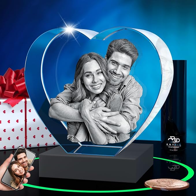 ArtPix 3D Crystal Photo, Personalized Gifts for Women, Wife, Her, Him, Men, Mom, Great Customized Gift With Your Own Photo - Anniversary, Wedding, Birthday - Custom Glass 3D Laser Etched Picture Frame