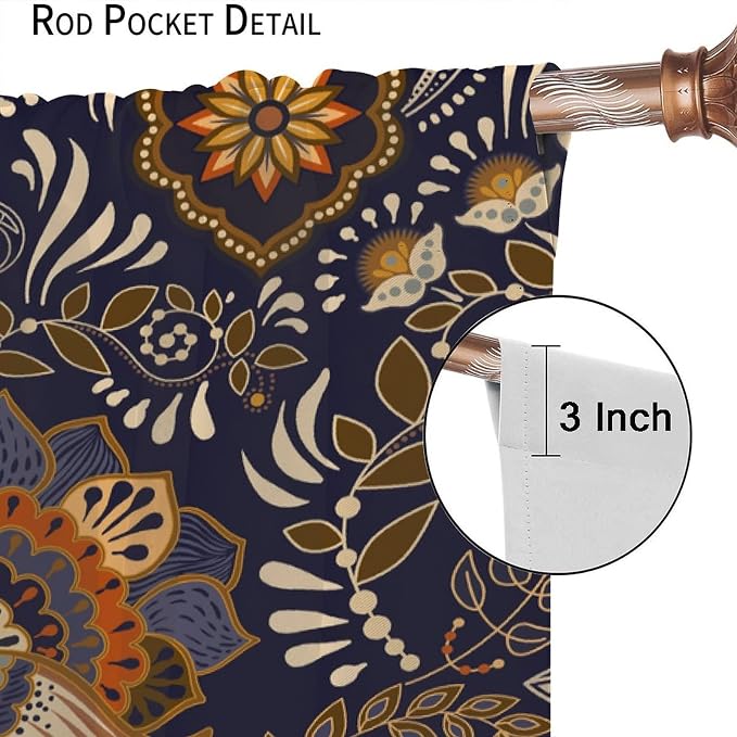 Indian Boho Curtains, Mandala Design Colorful Boho Floral Paisley Curtains, Bedroom Living Room Blackout Decorative Curtains, 2 Panel Set, 72x63 Inch.