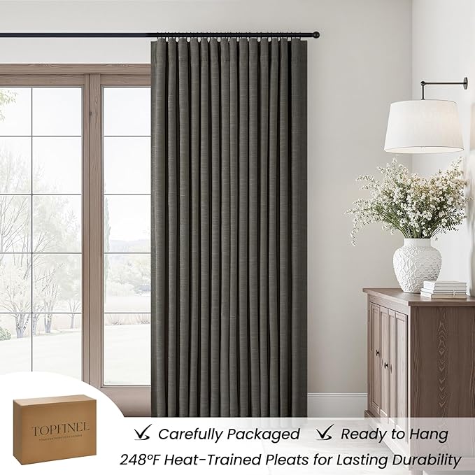 Topfinel Charcoal 90 Inch Long Blackout Bedroom Curtains Back Tab & Rod Pocket, Modern Farmhouse Blend Linen Panels for Track System, Modern Chic Carbon Grey Noise Cancelling Drapes 52" W*90" L