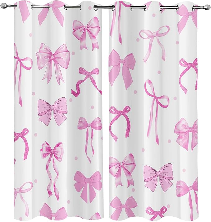 LUVIVIHOME Cute Curtains, Pink Bow Blackout Curtains, Girls Bedroom Decor, Aesthetic Girly Curtains, 2 Panel Sets, 42x84 Inch