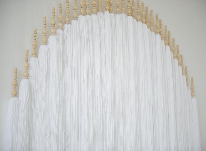 IOWER Boho Wall Decor Yarn Wall Hanging Macrame Wall Hanging Fiber Wall Art White Beads Tassel Wall Decor Boho Chic Home Decor 39" W x 55" L