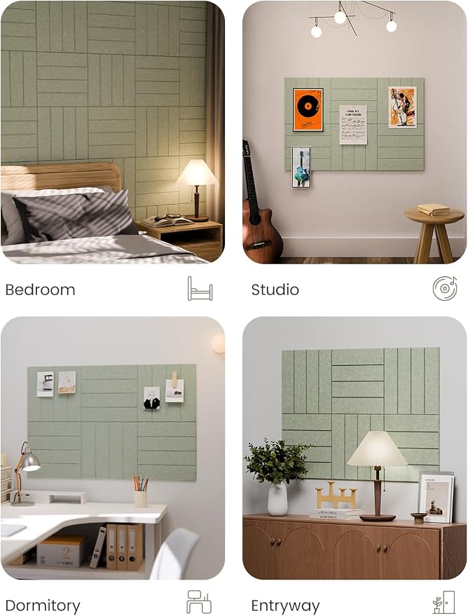 Fluxynara Felt Bulletin Board Tiles Large 36" x 24" Cork Board Alternative-6 Pack with 32 Adhesive Tabs, Thick Slat Wall Panels for Office Decor, Push Pin Board Wall Organizer Alternative - Sage Green