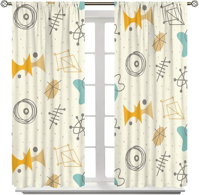 JESTRONRY Mid Century Modern Curtains,Vintage 1950s Atomic Stars Abstract Geometric Shapes Window Treatments Curtains for Living Room Bedroom Kitchen Bathroom Home Decor C 42x63in