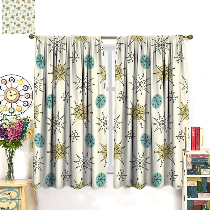 JESTRONRY Mid Century Modern Curtains. Retro 1950s Vintage Style Atomic Background Home Fabric Living Room Bedroom Kitchen Bathroom Decor 42x54in
