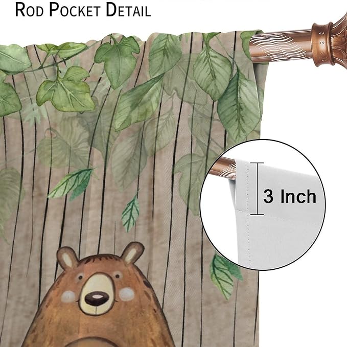 Forest Animal Kids Curtains, Wild Rustic Bear Fox Deer Children Cartoon Window Treatments for Living Room, Watercolor Navy Blackout Drapes 2 Panel Sets,63x63 Inch