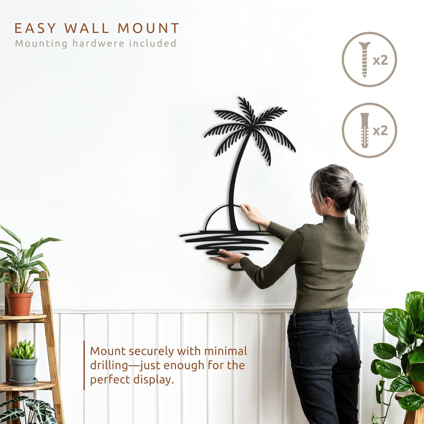 Metal Palm Tree with Sunset Wall Art, Large Outdoor Wall Decor, Tropical Beach Decor for Living Room, Bedroom, Garden Home Wall Sign, Perfect Metal Wall Art for Beach House (Black, 32 x 26 inches)