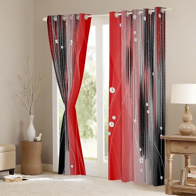 jejeloiu Red and Black Curtains for Bedroom (2 Panels, 42 x 63 Inch) Geometric Strip Lines Blackout Curtains for Adults Pearl Messy Rust Darkening Drapes Gradient Stryle Window Treatments s