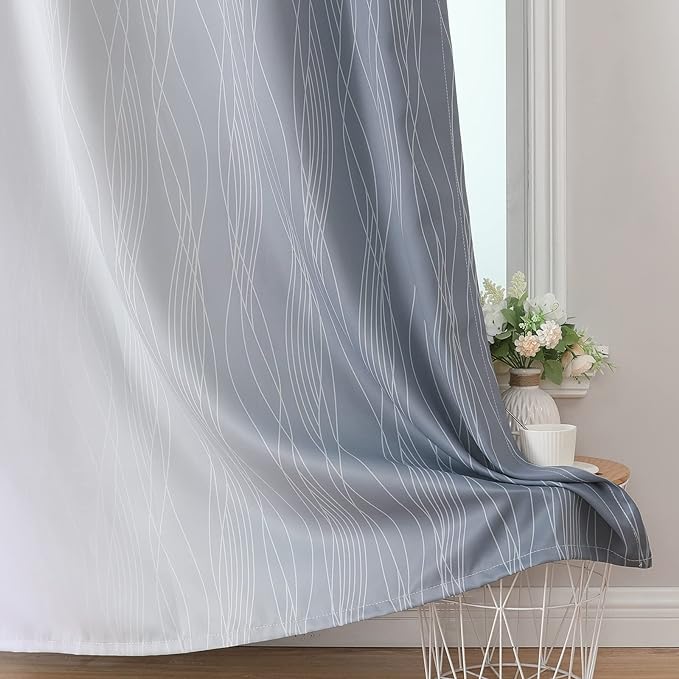 Estelar Textiler Grayish White and Grey Blackout Curtains for Living Room, Ombre Thermal Insulated Noise Reducing Blackout Drapes for Bedroom, Full Room Darkening Grommet Curtains, 52Wx54L, 2 Panels