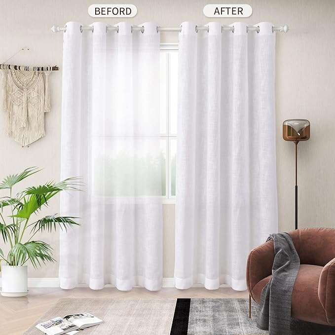 Melodieux 100% Blackout Curtain Liners for 84 Inches Long Sheers and Curtains, 2 Panels Set, Off White/Black, 50 by 80 Inch, Rings Included