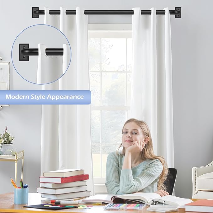 TANGWIN Black Wrap Around Curtain Rods 2 Pack:Blackout Heavy Duty Adjustable Window Curtain Rod for Bedroom Kitchen,Modern Decorative Curved French Metal Drapery Rods Easy Install,Matte Black 48-90"