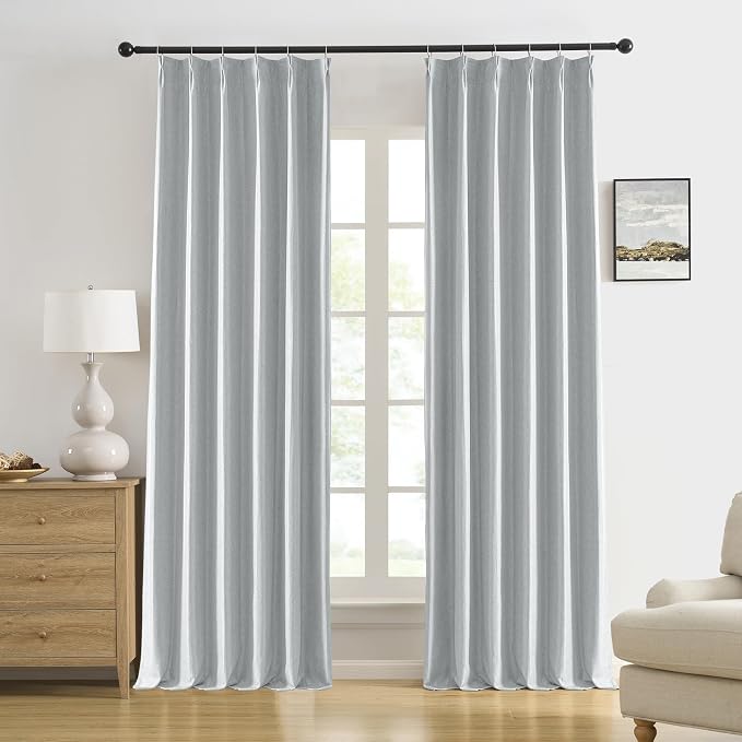 Light Grey Pinch Pleated Blackout Curtains 156 Inch Long, Accordion Style Thermal Insulated Drapes with Hooks, Back Tab Ceiling Traverse Curtains for Living Room,40x156, 2 Panels