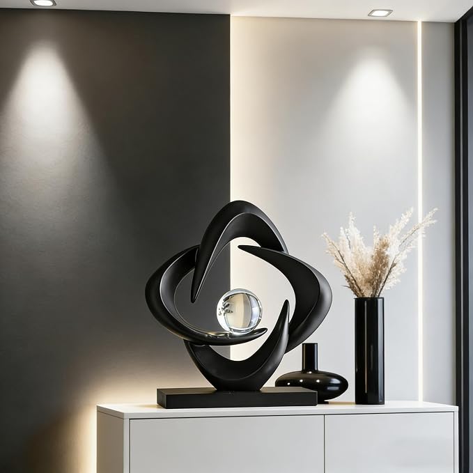 AWNR Gold Abstract Sculpture House Decor Aesthetic - Home Décor Accents for Nightstand, Shelves, Dining Room, Entryway Table, Office, Desk Accessories (Black C)