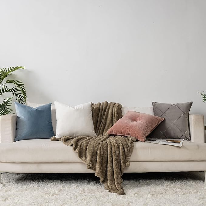 Cream White Euro Decorative Velvet Throw Pillow Covers 26x26 inch Set of 2 with Zipper Luxury Soft Solid Square Cushion Covers Case for Sofa Couch Bed Living Room