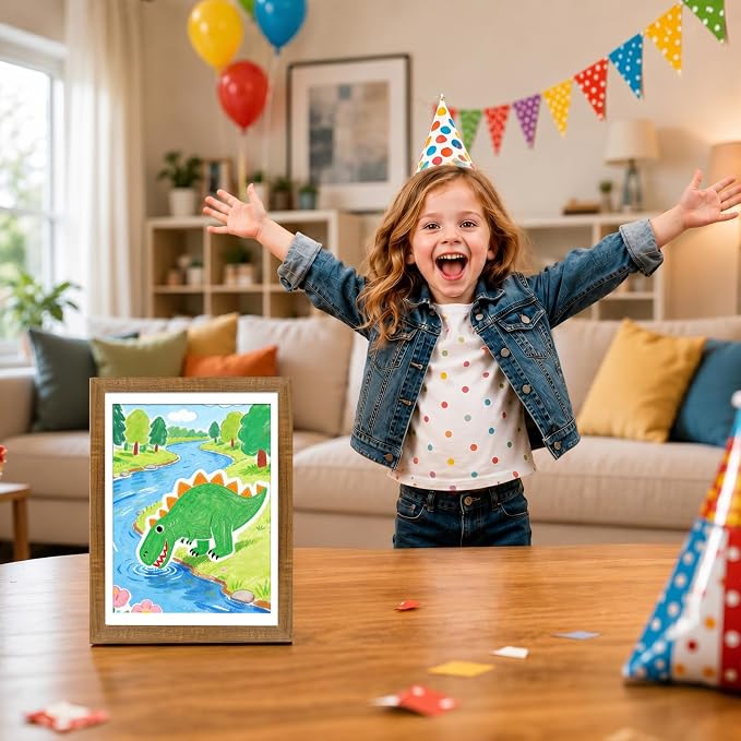 KINLINK 9x12 Kids Art Frame 2 Pack, Solid Wood Artwork Frames Changeable, Front Opening Hold 150 Pictures, Art Frames for Kids Artwork, 8.5x11 with Mat 9x12 without Mat, Picture Frames Teak