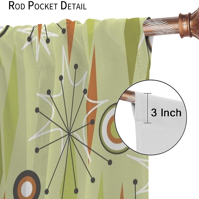 JESTRONRY Mid Century Curtains,Vintage 1950s Modern Retro Atomic Pattern Blackout Rod Pocket Window Drapes for Living Room Bedroom Kitchen Bathroom Home Decor 55x63in