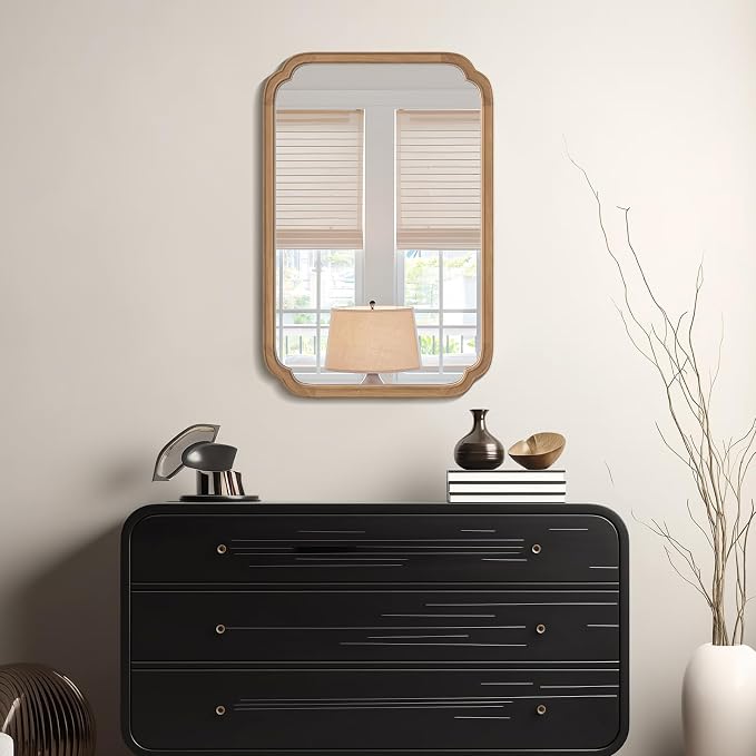 WallBeyond 24" x 36" Rounded Corner Arch Wall Mirror with Wood Frame for Entryway, Living Room or Bedroom Home Decor - Light Woodgrain [24" x 36" Honey-Colored]