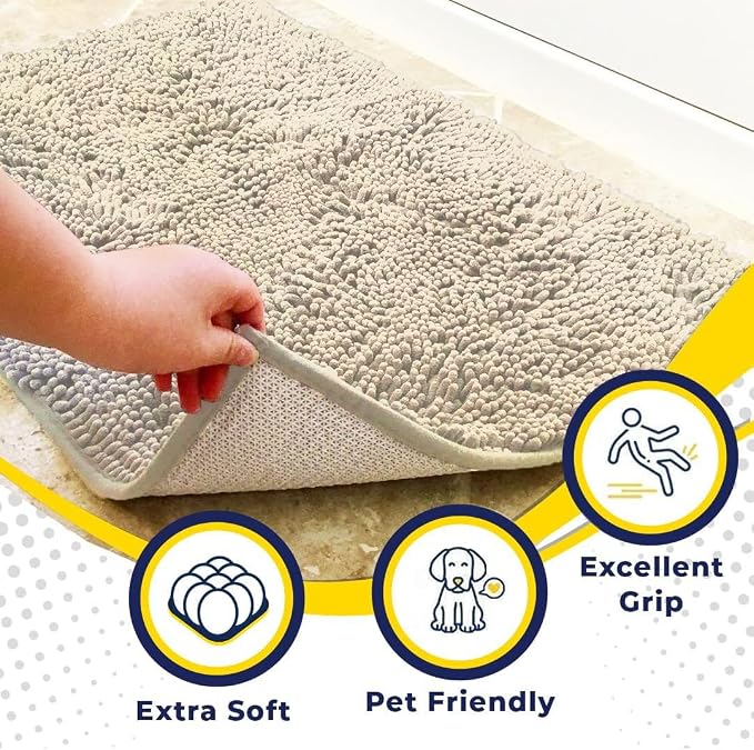 Muddy Mat® | Super Water Absorbent Door Mat Indoor, Microfiber Quick Dry Chenille Entryway Rug, Slip Resistant Front Door Mat, Indoor Mats for Entryway, Machine Washable Pet Rug, Ivory 24" x 44"