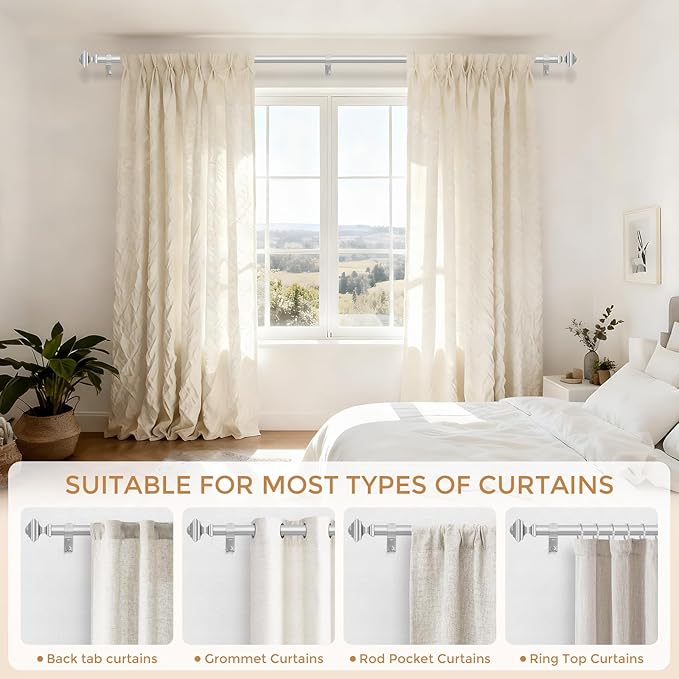 Silver Curtain Rod for Windows 18-45 Inches, 1 Inch Heavy Duty Adjustable Drapery Pole, Modern Window Treatment Rod with Decorative Square Finials, Easy Installation