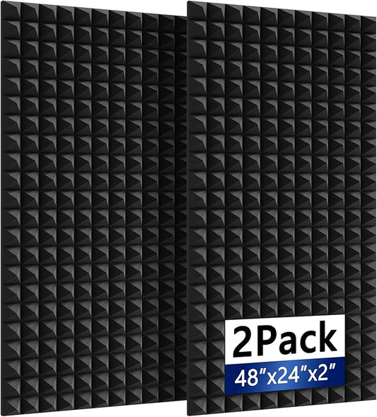2Pack Sound Proof Foam Panels |48"×24"×2" Quick-Recovery Soundproof Wall Panels | High Density Sound Dampening Panels for Home Studio