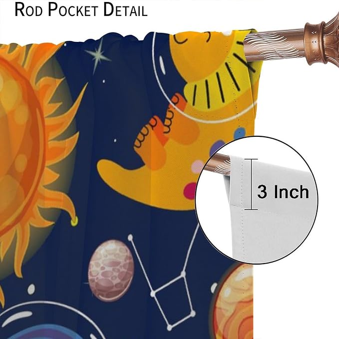 YCness Kids Dinosaur Curtains Cute Funny Cartoon Dino Outer Space Art Printed Blackout Window Drapes for Boys Girls Bedroom Children Nursery Decor Fabric Set 2 Panel 42x45 Inch 30% Shading Rate